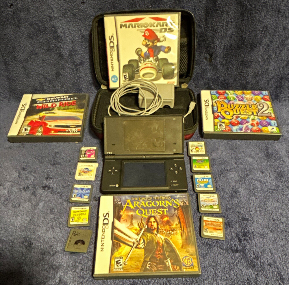Nintendo DSi Console Bundle w/ Charger, Carry Case & DS Games Mario Kart